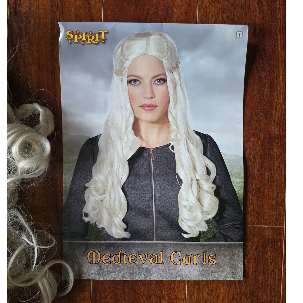 Spirit Halloween Medieval Curls Wig Platinum Blonde Long Wavy Braid Cosplay